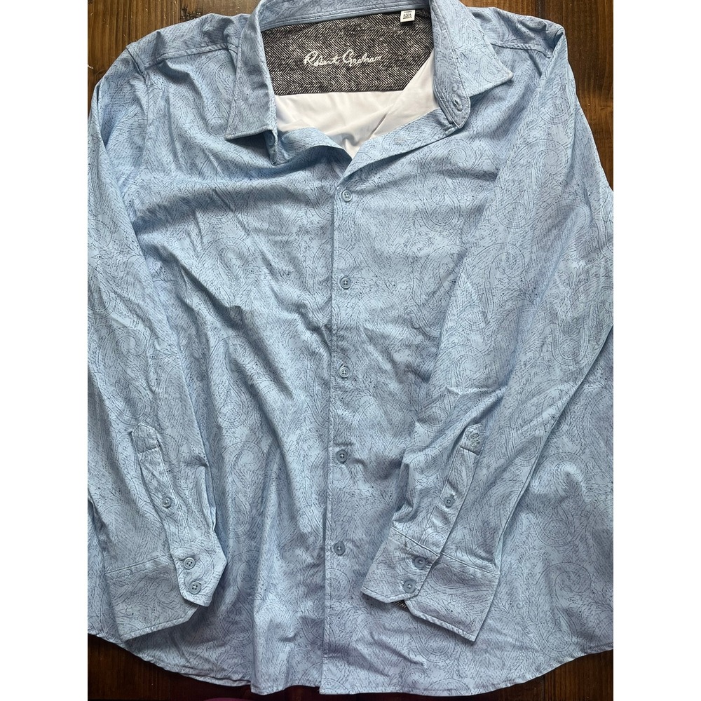 Robert‎ Graham Mens 2XL Light Blue Paisley Classic Fit Button Down Shirt L/S